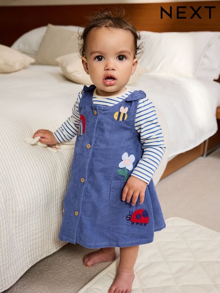 Blue Character Baby Cord Long Sleeve Bodysuit and Pinafore Dress with Tights Set (0mths-2yrs) (AN7929) | R$ 235 - R$ 255