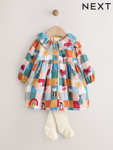 Red/Blue Character Check Baby Cord Dress with Tights 2 Piece Set (0mths-2yrs) (AN7932) | €26 - €29