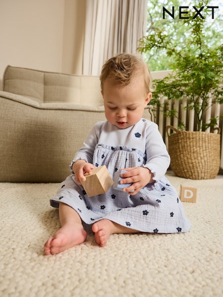 Blue/Green Flower Baby Jersey Dresses 2 Pack (0mths-2yrs) (AN7934) | €22.50 - €25