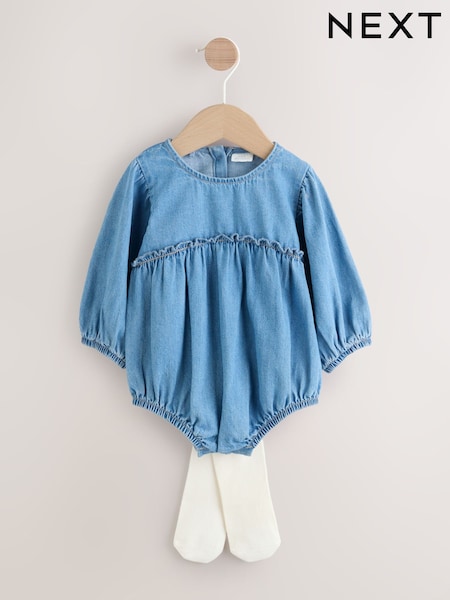 Denim Blue Bloomer Baby Romper with Tights 2 Piece Set (0mths-3yrs) (AN7954) | KRW42,300 - KRW47,000