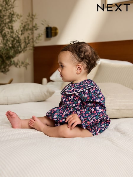 Navy Blue Ditsy Bloomer Baby Romper with Tights 2 Piece Set (0mths-3yrs) (AN7955) | AED97 - AED107