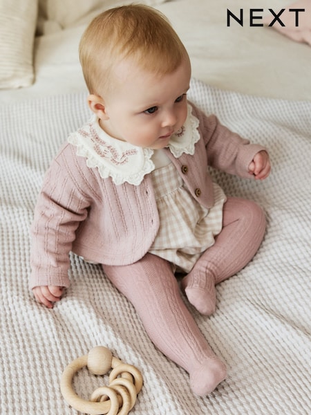 Pink Bubble Romper Long Sleeve Bodysuit Cardigan and Tights 4 Piece Set (0mths-2yrs) (AN7956) | AED152 - AED163