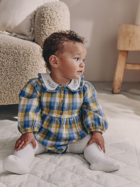 Green/Yellow Gingham Baby Bloomer Rompers with Tights Set 2 Piece (0mths-3yrs) (AN7957) | AED91 - AED102