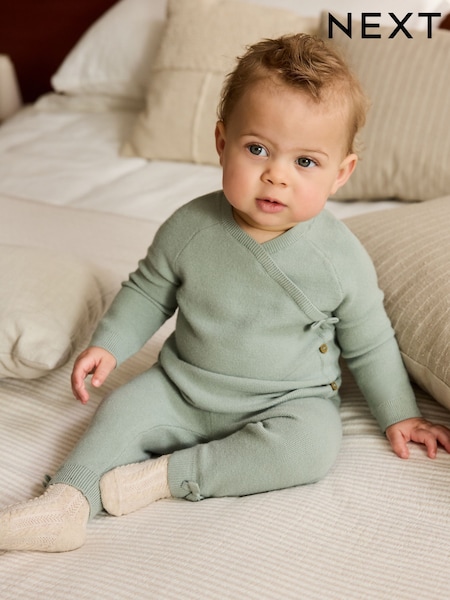 Sage Green Baby Knitted Wrap Jumper and Leggings 2 Piece Set (0mths-2yrs) (AN7963) | €23 - €26