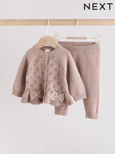 Mink Brown Baby Frill Knitted Bow Cardigan Set (0mths-3yrs) (AN7964) | AED112 - AED122