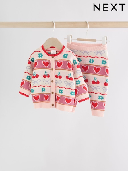 Red/ Pink Cherries Baby Knitted Cardigan and Leggings 2 Piece Set (0mths-3yrs) (AN7972) | €26 - €29