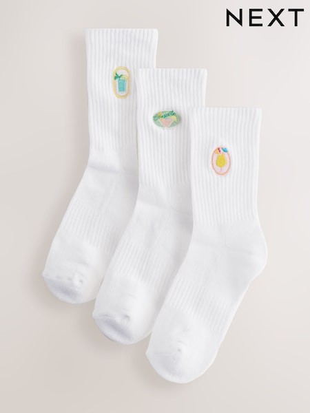 Cocktail Motif Cushion Sole Ribbed Sport Ankle Socks 3 Pack With Arch Support (AN8116) | €16