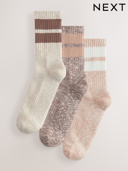 Neutral Stripe Cushion Sole Ribbed Sport Ankle Socks 3 Pack With Arch Support (AN8117) | €14.50