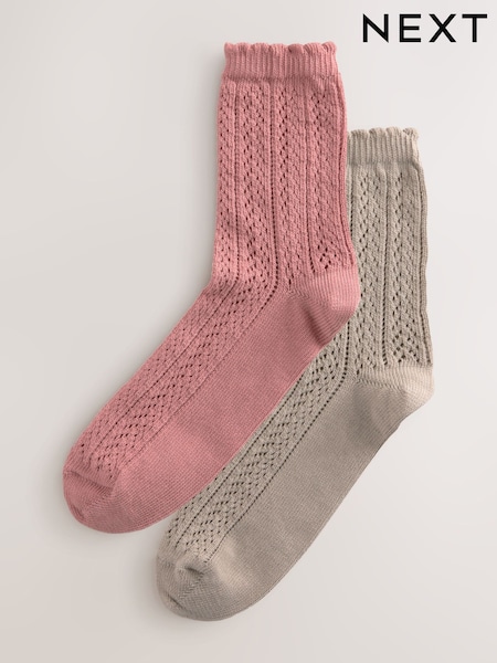 Pink/Oatmeal Crochet Style Ankle Socks 2 Pack (AN8134) | €13