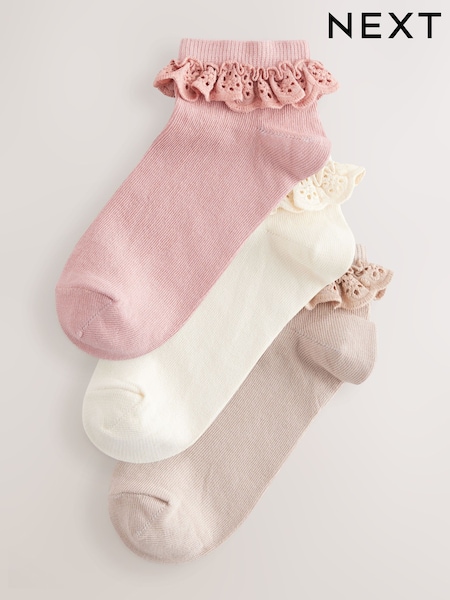 Pink Broderie Trim Trainer Socks 3 Pack (AN8139) | €17.50