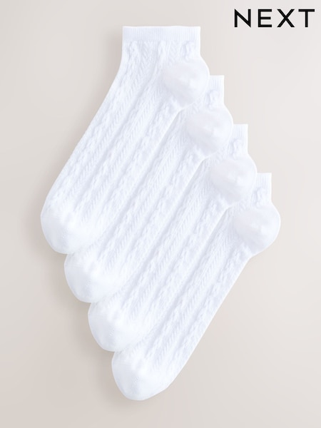White Cable Trainer Socks 4 Pack (AN8142) | €13