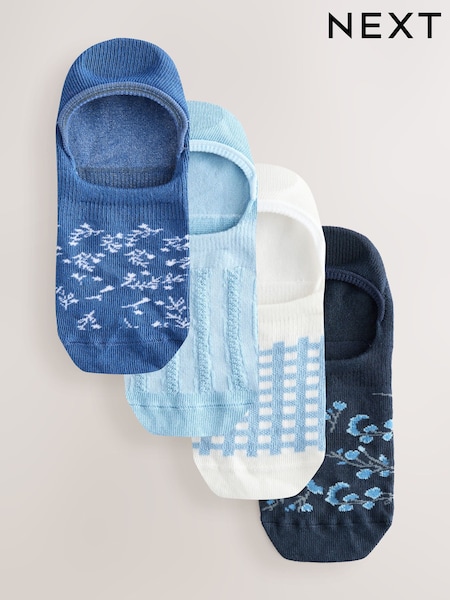 White/Blue Floral Invisible Socks 4 Pack (AN8158) | €14.50