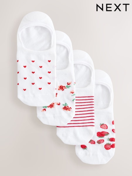 White/Red Ditsy Floral Invisible Socks 4 Pack (AN8166) | €11