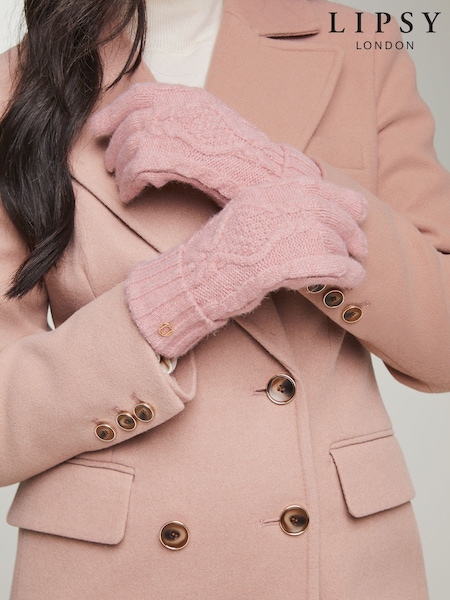 Lipsy Pink Cosy Cable Gloves (AN8194) | $42