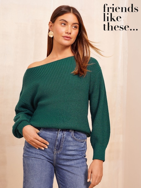 Friends Like These Green Off The Shoulder Jumper (AN8225) | AED118