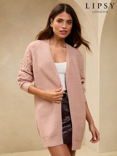 Rosa - Lipsy Cosy Knitted Honeycomb Sleeve Longline Cardigan (AN8234) | kr800