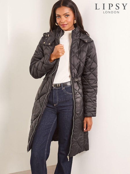 Lipsy Black Petite Shower Resistant Quilted Padded Coat (AN8252) | €53