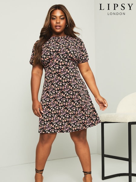 Lipsy Pink Curve Printed Underbust Mini Jersey Dress (AN8284) | €54