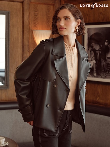 Love & Roses Black Cropped Trench Coat (AN8306) | €91