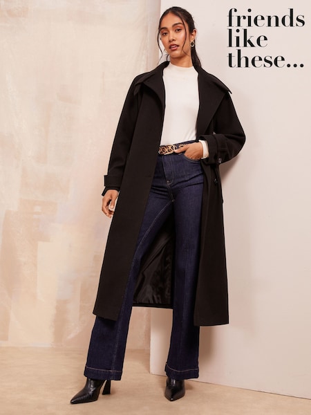 Negru - Friends Like These Cu centură/curea Două rânduri de nasturi Coat (AN8344) | 366 LEI