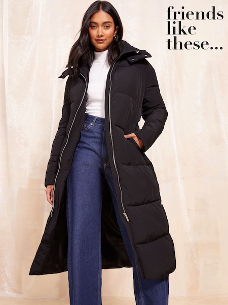 Friends Like These Black Longline Padded Coat (AN8348) | ₪402
