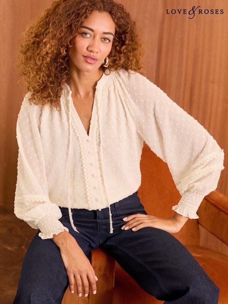 Love & Roses Tie Neck Dobby Blouse (AN8353) | 169 LEI