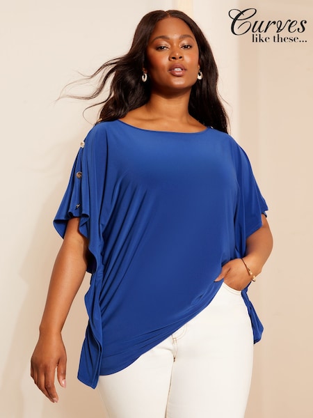 Curves Like These Blue Jersey Cape with Button Detail (AN8356) | 74 QAR