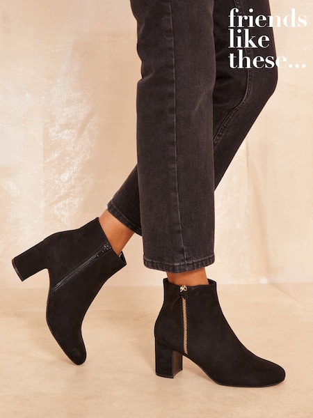 Friends Like These Black Zip Detail Mid Heel Faux Suede Ankle Boots (AN8394) | AED142