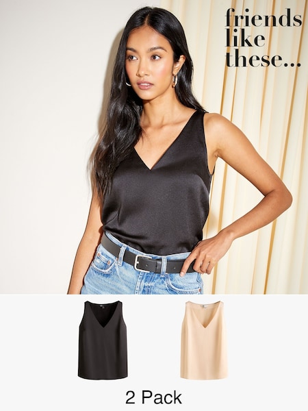 Friends Like These Black Satin Cami Tops 2 Pack (AN8406) | ₪226