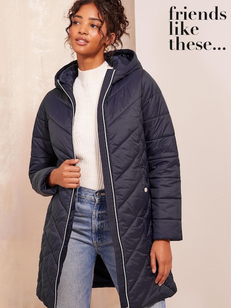 Friends Like These Blue Petite Mid Length Quilted Jacket (AN8428) | ₪312