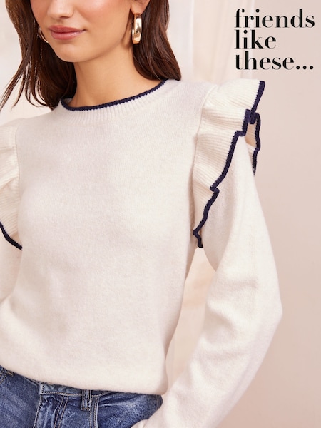 Friends Like These Cream Petite Ruffle Sleeve Jumper (AN8429) | €54