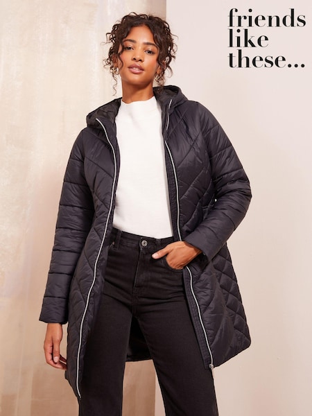Friends Like These Black Petite Mid Length Quilted Jacket (AN8436) | ₪312