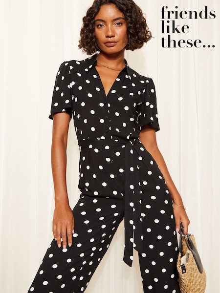Friends Like These Black Collar Button Through Culotte Jumpsuit (AN8439) | 119 QAR