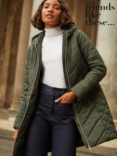 Friends Like These Green Mid Length Quilted Jacket (AN8444) | ₪312