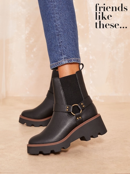 Friends Like These Wedge Heel Biker Faux Leather Ankle Boots (AN8457) | €71