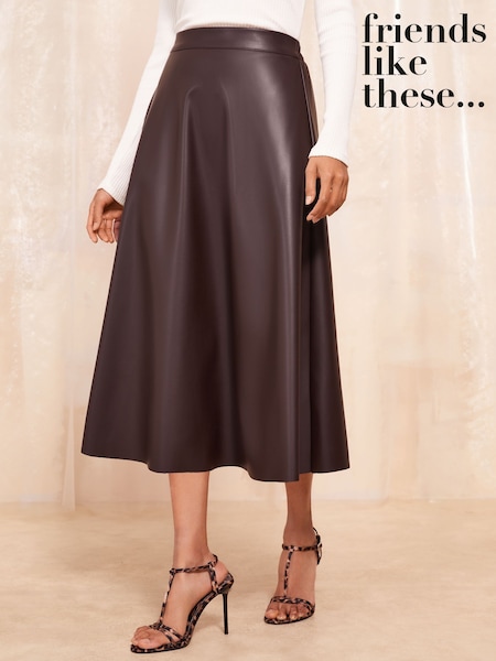 Friends Like These Faux Leather Full Hem Midi Skirt (AN8532) | €34