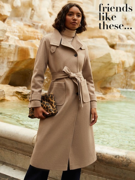 Friends Like These Natural Petite Belted Double Breasted Coat (AN8533) | ₪412