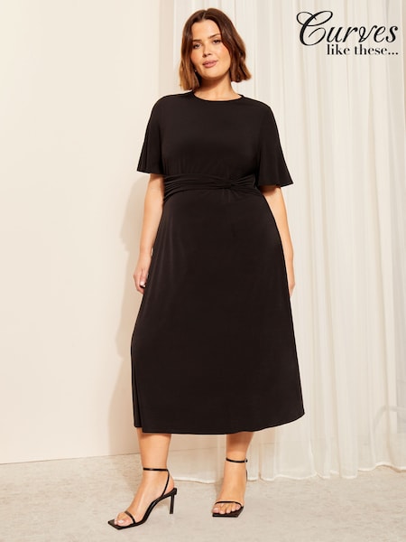 Curves Like These Black Jersey Asymmetric Midi Dress (AN8567) | €21