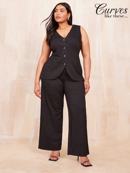 Curves Like These Grey Pinstripe Ponte Tailored Trousers (AN8573) | €37