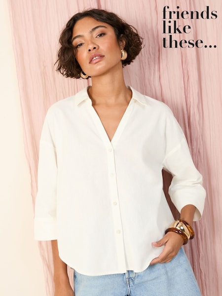 Friends Like These White Linen Look Shirt (AN8582) | kr457