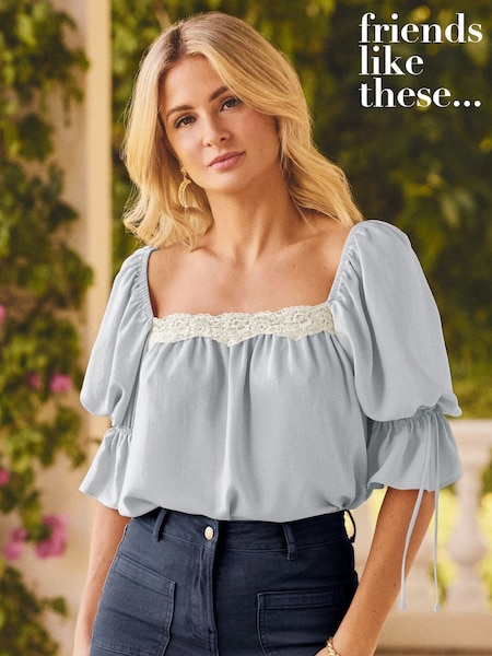 Friends Like These Blue Square Neck Lace Millie Mackintosh Trim Blouse (AN8584) | 2,103 UAH
