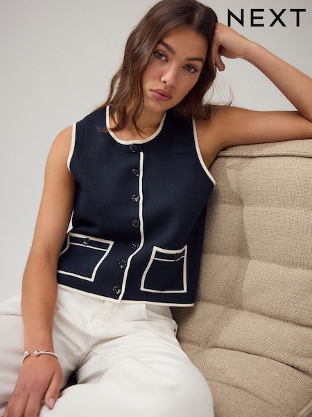 Navy Blue Smart Crew Neck Button Front Waistcoat (AN8608) | €45