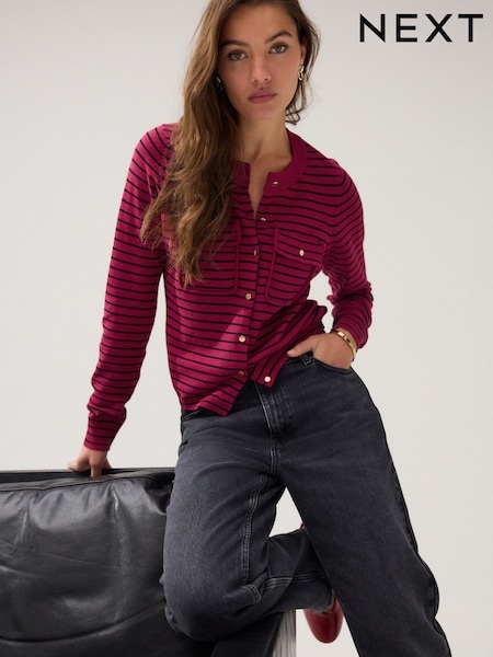 Red and Black Stripe - Soft Touch Pocket Front Cardigan With Cotton (AN8613) | R$ 225