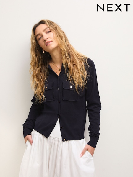 Blue Navy Soft Touch Pocket Front Cardigan With Cotton (AN8615) | AED105