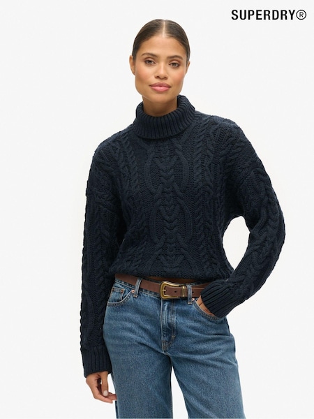Superdry Blue Cable Knit Polo Neck Jumper (AN8632) | €46