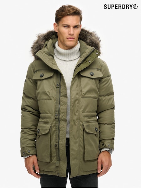 Superdry Green Chinook Faux Fur Parka 100% Cotton Coat (AN8657) | €265