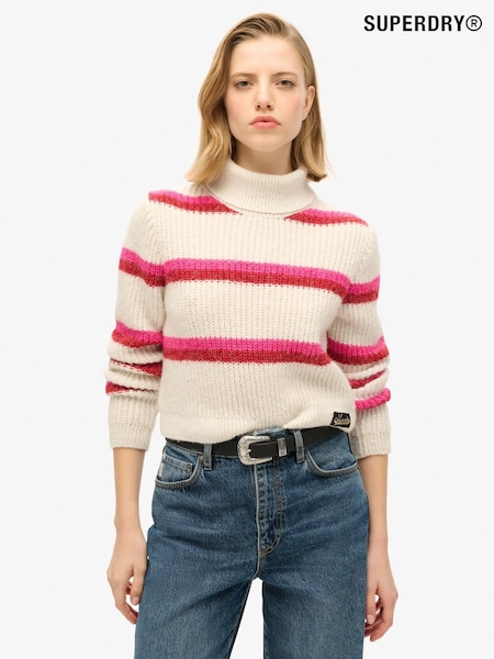 Superdry White Stripe Cropped Roll Neck Jumper (AN8660) | €31