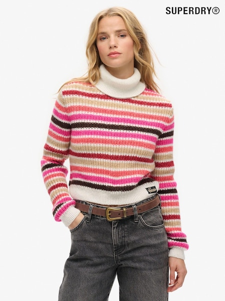 Superdry Pink Stripe Cropped Roll Neck Jumper (AN8668) | €31