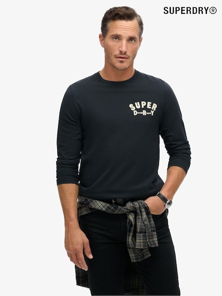 Superdry Black Workwear Applique Long Sleeve 100% Cotton Top (AN8677) | 173 QAR