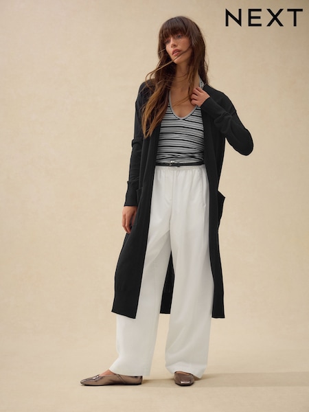 Black Soft Touch Longline Cardigan With Cotton (AN8733) | R$ 250